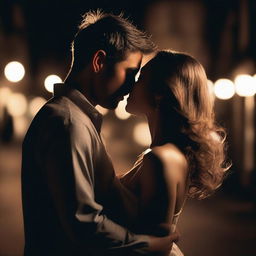 Create an image of a couple kissing in the dark