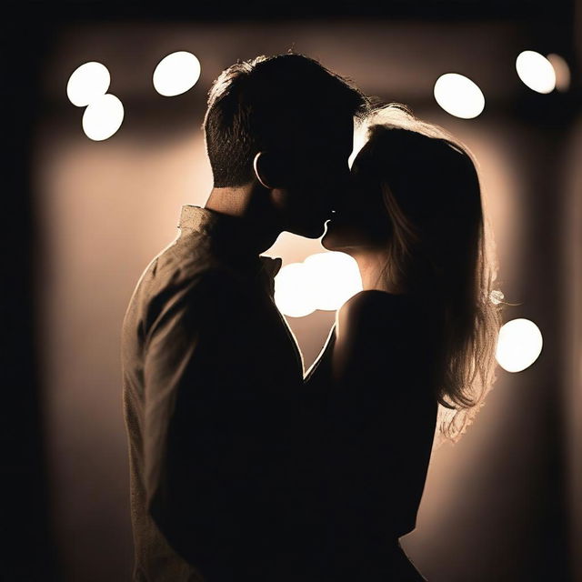 Create an image of a couple kissing in the dark