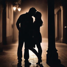 Create an image of a couple kissing in the dark