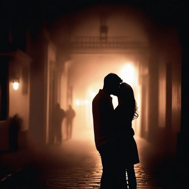 Create an image of a couple kissing in the dark