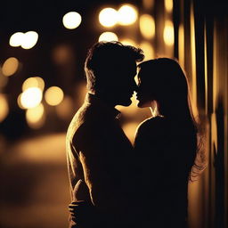 Create an image of a couple kissing in the dark