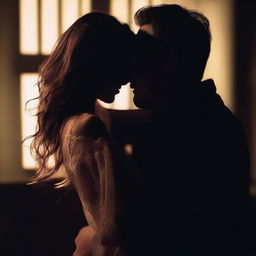 Create an image of a couple kissing in the dark