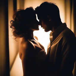 Create an image of a couple kissing in the dark