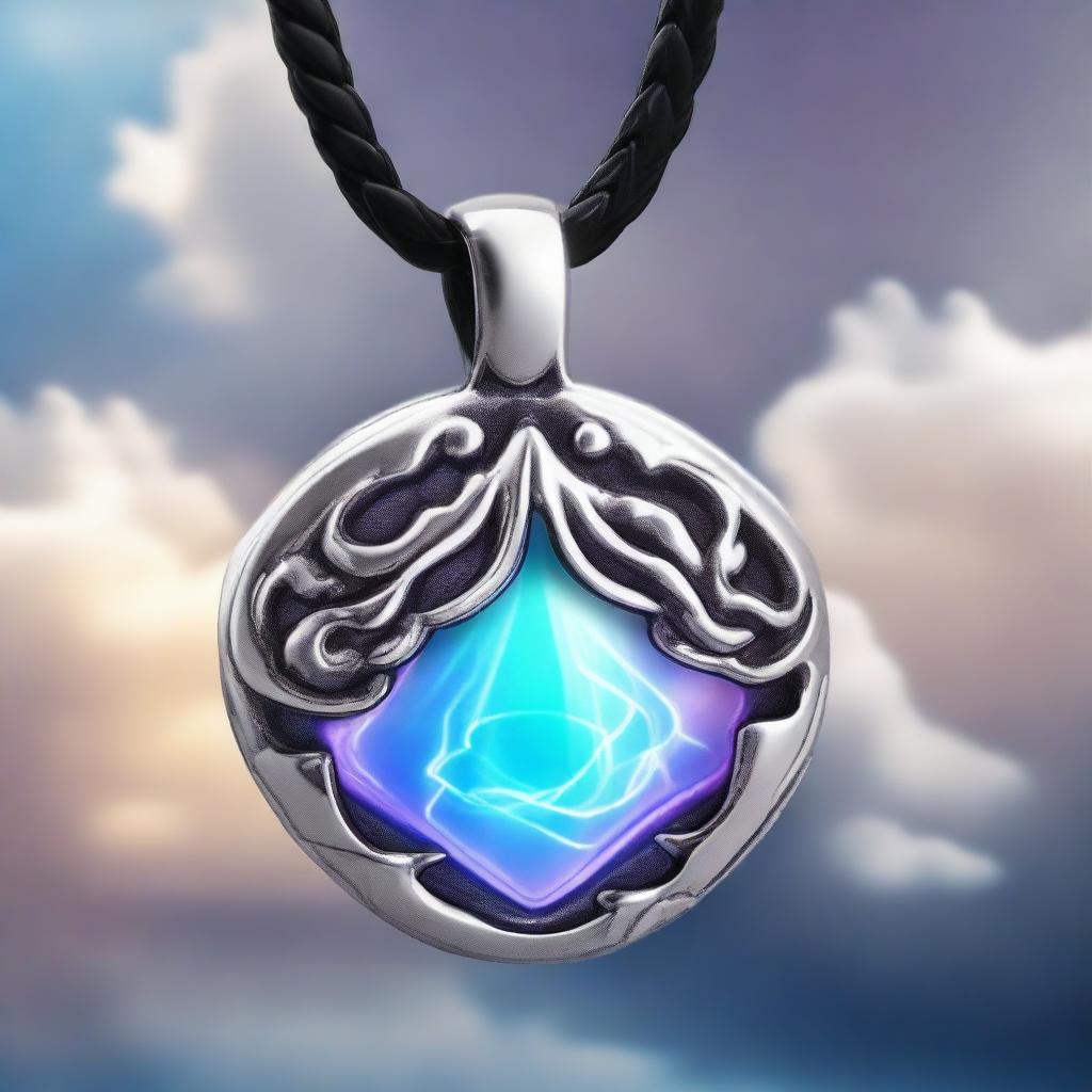 In Dungeons & Dragons art style, create an image of a small, silver amulet shaped like a cloud