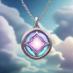 In Dungeons & Dragons art style, create an image of a small, silver amulet shaped like a cloud