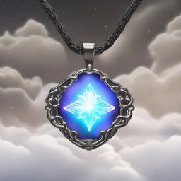 In Dungeons & Dragons art style, create an image of a small, silver amulet shaped like a cloud