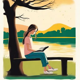 Uma capa de livro mostrando uma menina jovem sentada em um banco de parque, escrevendo poemas em um caderno