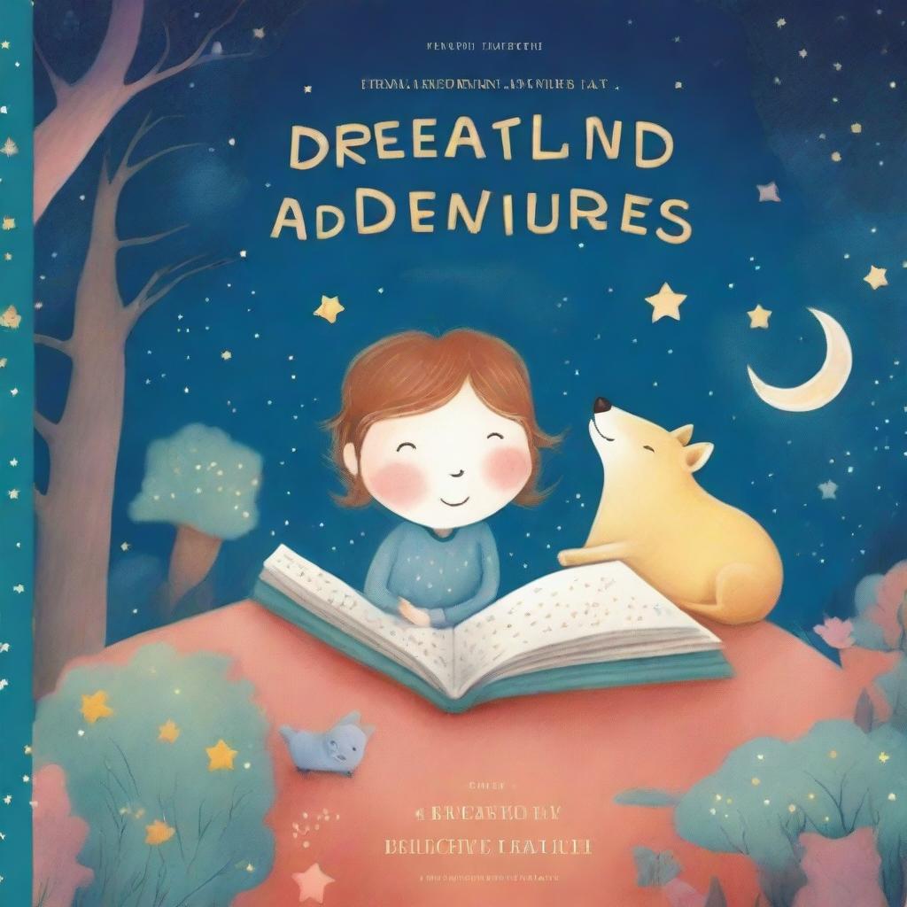 An enchanting and whimsical book cover titled 'Dreamland Adventures: Bedtime Stories'