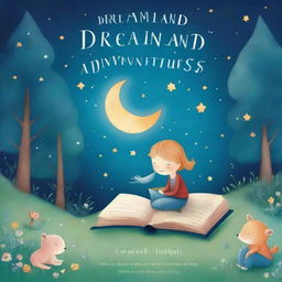 An enchanting and whimsical book cover titled 'Dreamland Adventures: Bedtime Stories'