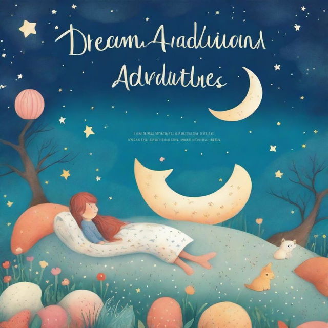 An enchanting and whimsical book cover titled 'Dreamland Adventures: Bedtime Stories'