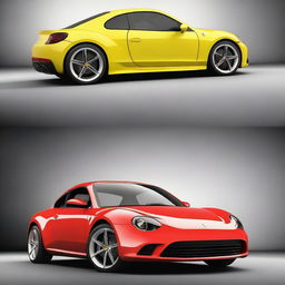 Create an image of a hybrid car that combines the sleek, high-performance design of a Ferrari with the classic, iconic shape of a Volkswagen Beetle