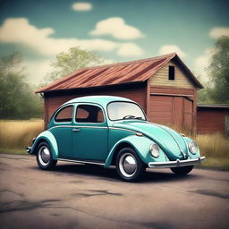 Create a realistic image of an old Volkswagen Beetle