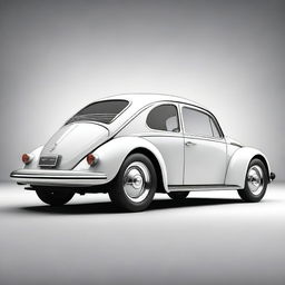 Create a realistic image of a unique hybrid vehicle that combines the characteristics of a modern Ferrari with a vintage Volkswagen Beetle