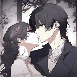 A dark and forbidden romance scene from a manhwa