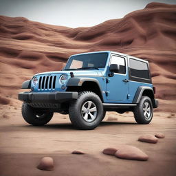 Create realistic images of a hybrid vehicle that combines the power and classic style of the Jeep Wrangler with the compact and fun design of the Fiat 500