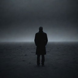 An abstract image representing the emotion of despair, showing an individual alone in a dark, cold landscape, an overwhelming sense of sadness and hopelessness emanating from them