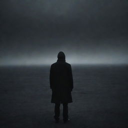 An abstract image representing the emotion of despair, showing an individual alone in a dark, cold landscape, an overwhelming sense of sadness and hopelessness emanating from them