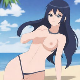 Hinata from the Naruto series wearing a sexy bikini, posing on a beach