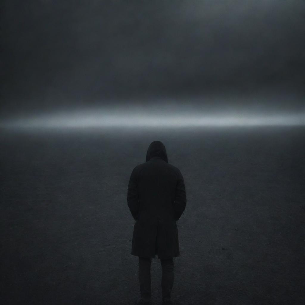 An abstract image representing the emotion of despair, showing an individual alone in a dark, cold landscape, an overwhelming sense of sadness and hopelessness emanating from them