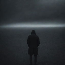 An abstract image representing the emotion of despair, showing an individual alone in a dark, cold landscape, an overwhelming sense of sadness and hopelessness emanating from them