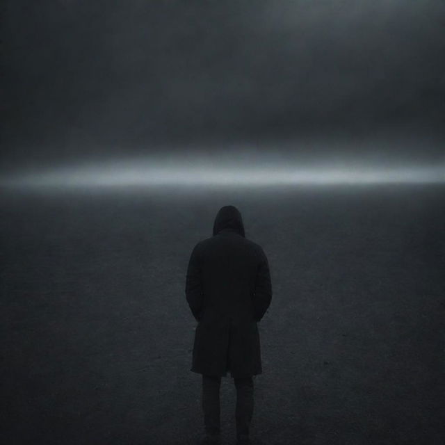 An abstract image representing the emotion of despair, showing an individual alone in a dark, cold landscape, an overwhelming sense of sadness and hopelessness emanating from them