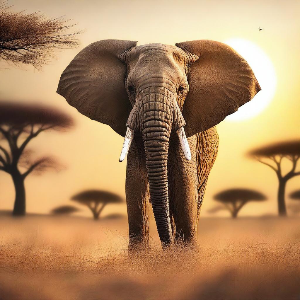 A realistic image of a majestic elephant standing in the savannah