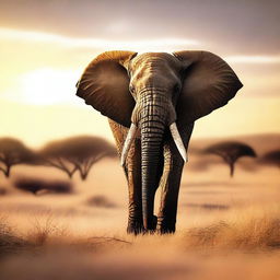 A realistic image of a majestic elephant standing in the savannah