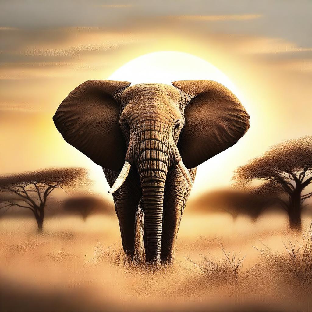 A realistic image of a majestic elephant standing in the savannah