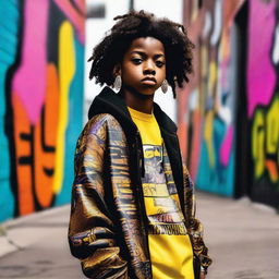 A portrait of an African-American 11-year-old boy rapper named Lil Nunes