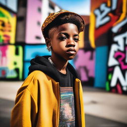 A portrait of an African-American 11-year-old boy rapper named Lil Nunes