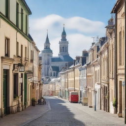 A picturesque view of the city of Brest, featuring its historical landmarks, beautiful architecture, and vibrant street life