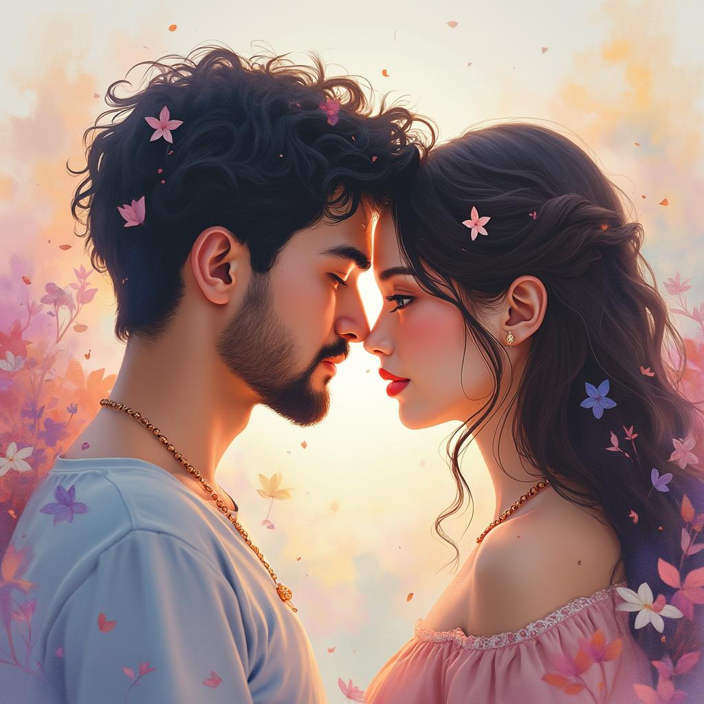 Create a high-quality, beautiful YouTube graphic featuring the phrase 'Idyllic Compatibility,' depicting themes of compatibility and human connection between two individuals with a pastel, abstract theme