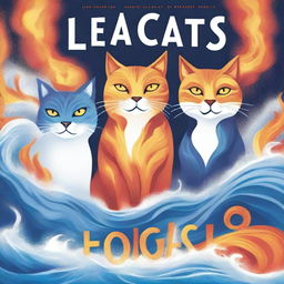 A book cover featuring three cats, each representing a different elemental power: fire, air, and water