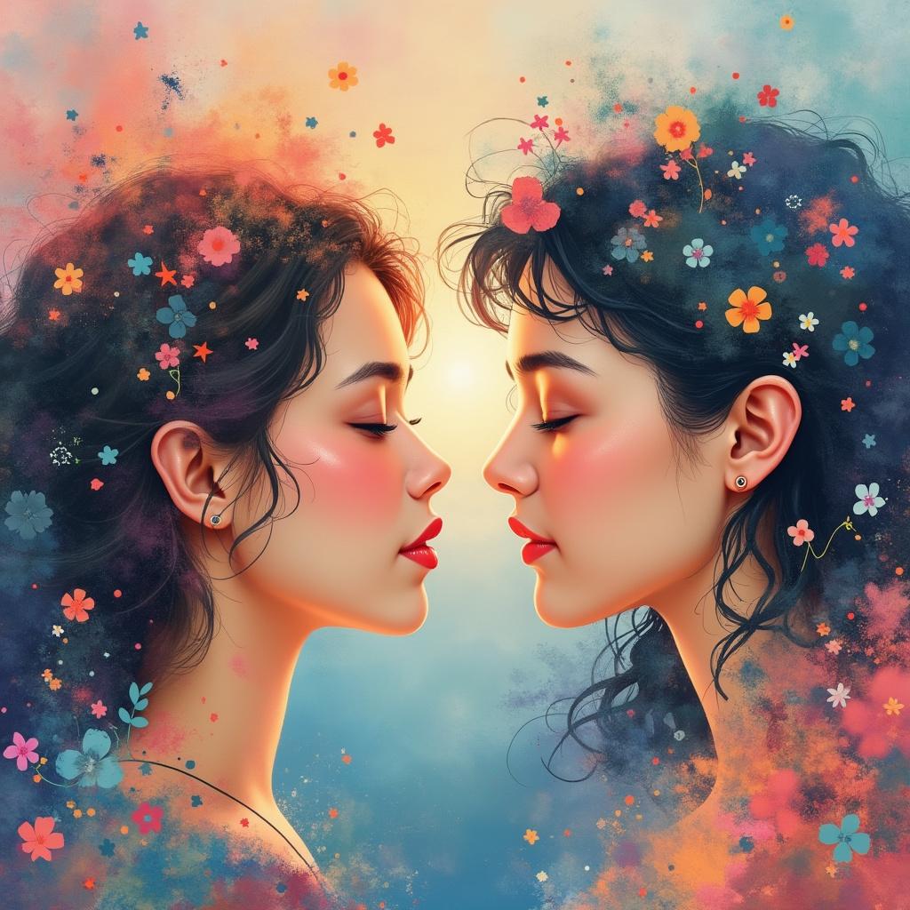 Create a high-quality, beautiful YouTube graphic featuring the phrase 'Idyllic Compatibility,' depicting themes of compatibility and human connection between two individuals with a pastel, abstract theme