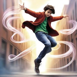 Create an image of a teenager named Hugo who has air powers