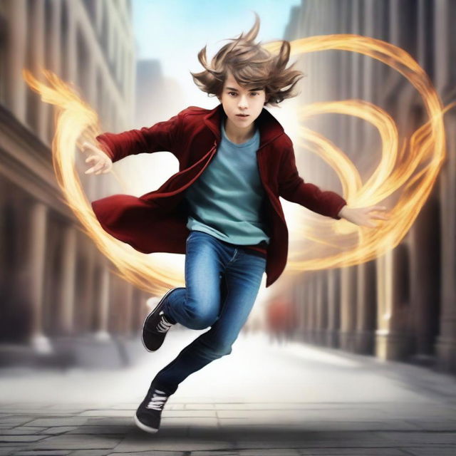 Create an image of a teenager named Hugo who has air powers