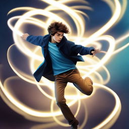 Create an image of a teenager named Hugo who has air powers