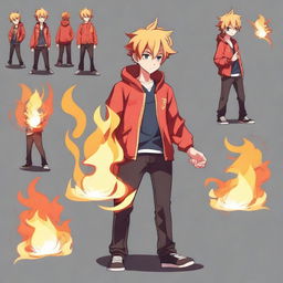 Create an anime-style image of a teenager named Jona who has fire powers