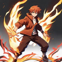 Create an anime-style image of a teenager named Jona who has fire powers