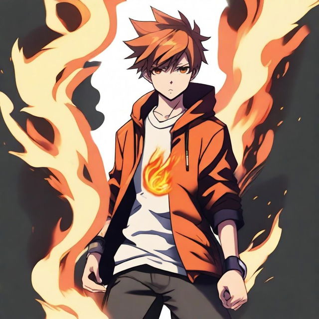 Create an anime-style image of a teenager named Jona who has fire powers