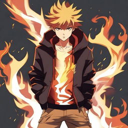 Create an anime-style image of a teenager named Jona who has fire powers