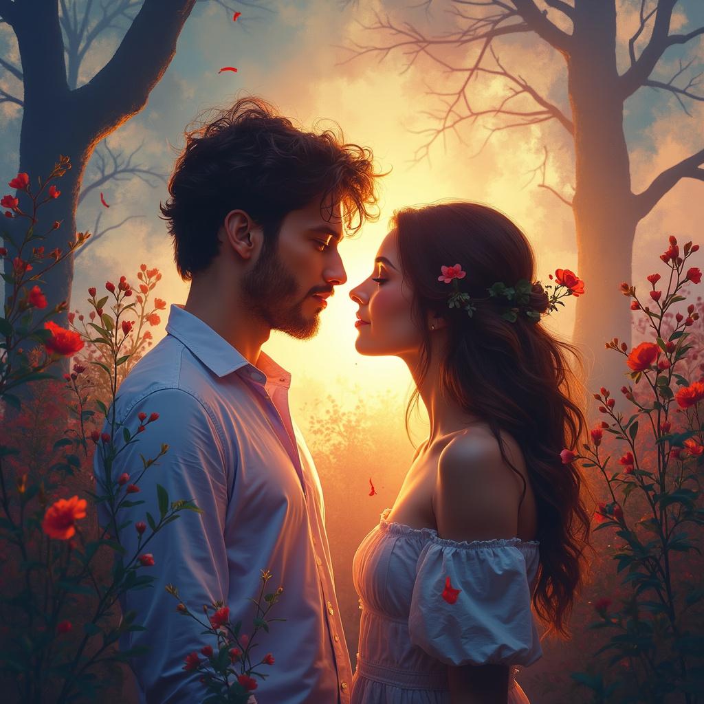 Create a high-quality, beautiful YouTube graphic featuring the title 'Idyllic Connection,' depicting themes of connection and harmony between two individuals with a pastel, abstract theme