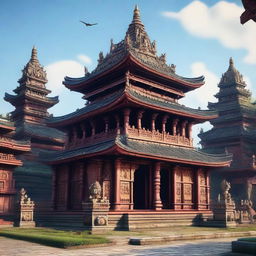 A majestic temple dedicated to the God of Martyrs, situated in the heart of a bustling castle town