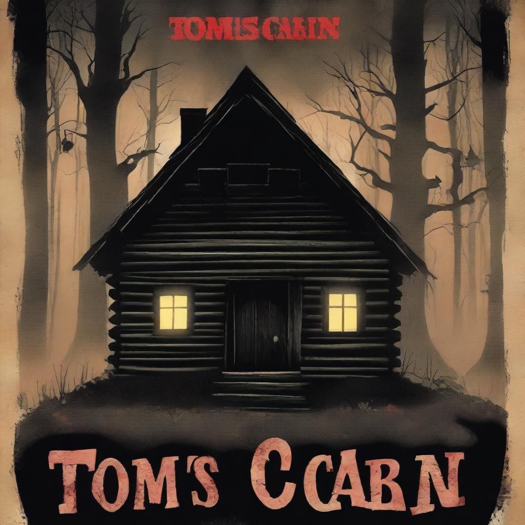 A horror film poster titled 'Tom's Cabin' featuring a demonic black Topsy from Uncle Tom's Cabin