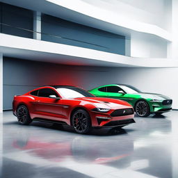 A sleek and modern electric Mustang SUV showcased in various colors, including red, blue, black, white, and green