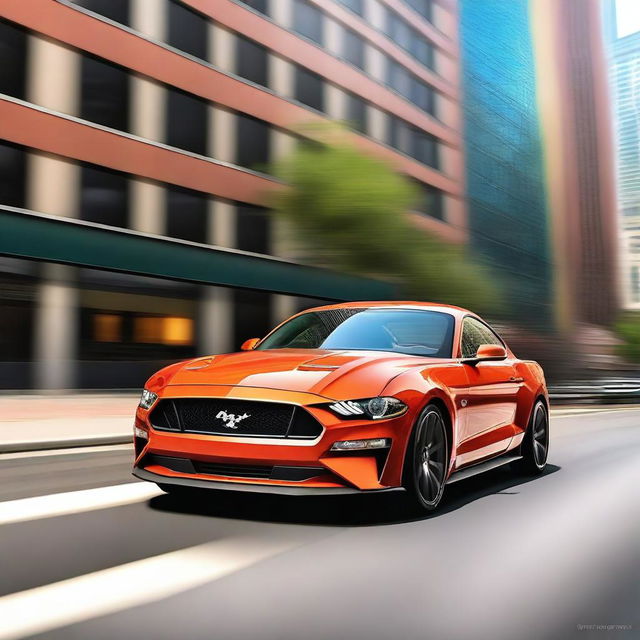 A highly realistic depiction of a modern Mustang GT car in various vibrant colors