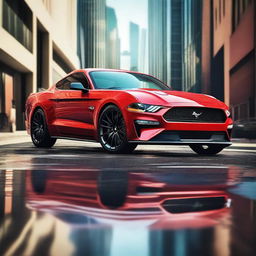 A highly realistic depiction of a modern Mustang GT car in various vibrant colors