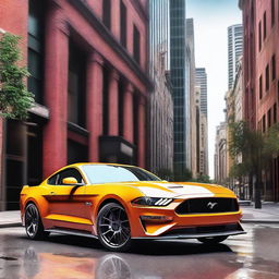 A highly realistic depiction of a modern Mustang GT car in various vibrant colors