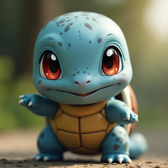 A very cute baby Squirtle in 4K resolution, captured with cinematic photography