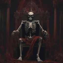 Create a deathcore band album art featuring a dead skeletal king laying on a throne